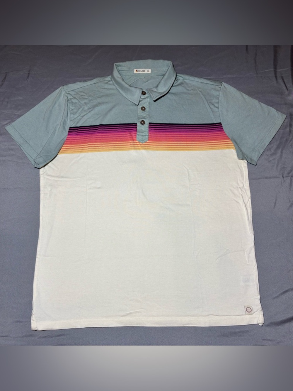 Marine Layer Engineered Stripe Polo Shirt, Short Sleeve,Men’s Size M/L